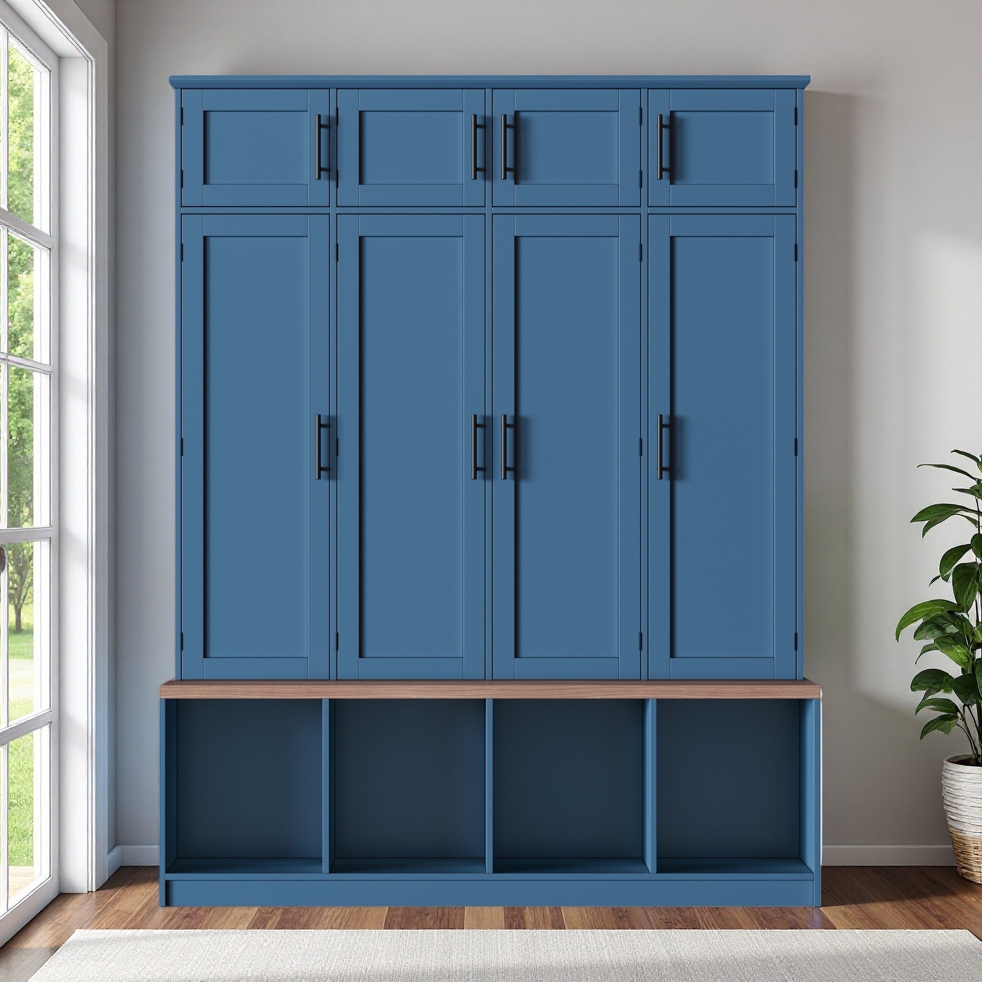 59"L Hall Tree with Bench and Cabinets