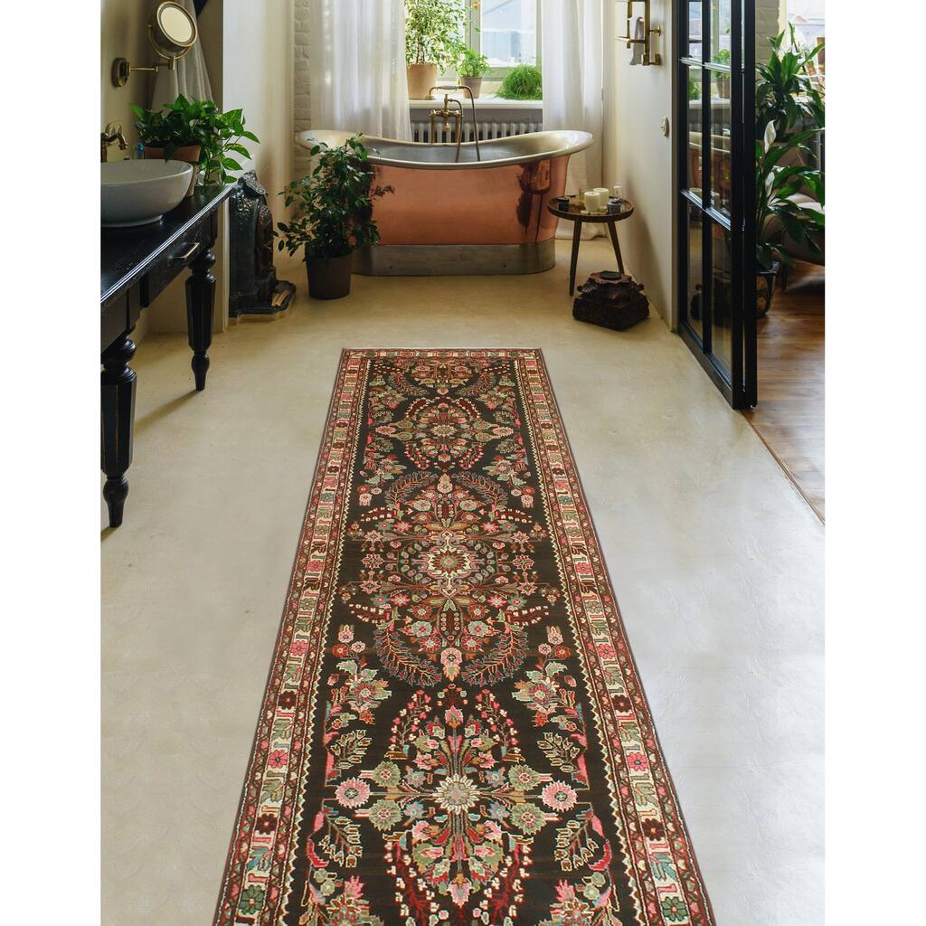 Fine Vintage Distressed Hakan Charcoal/Ivory Runner - 3'6" x 13'10"