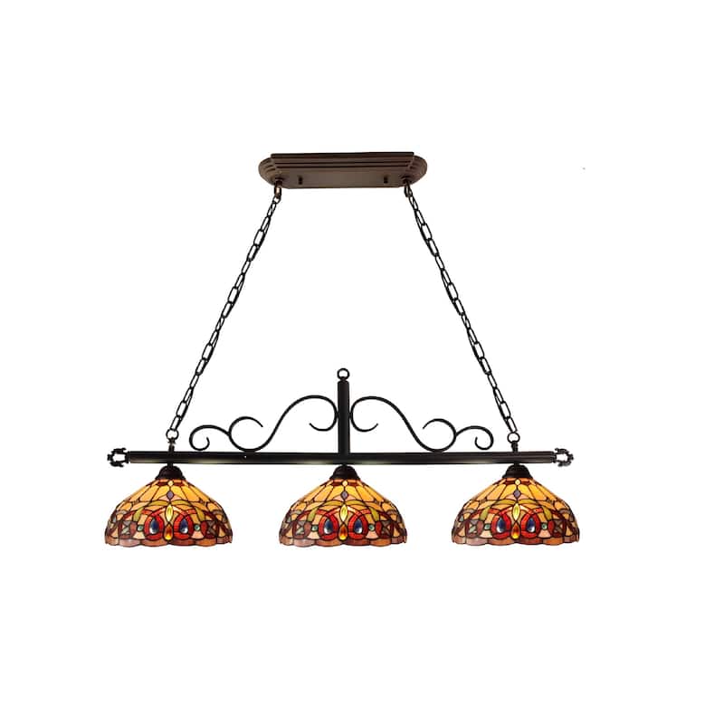 Tiffany Style Victorian Design 3-light Linear Island Fixture - Yellow/ Red