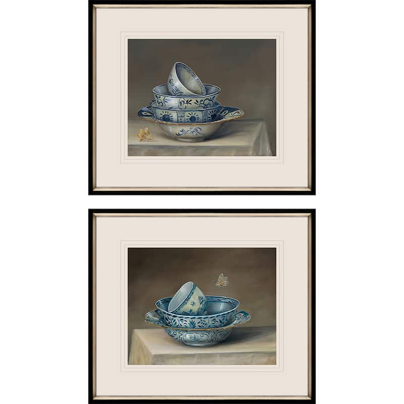 Traditional Bowl S/2 Framed Art Giclee Hand Finished Under Glass - Blue - 26 X 30 X 2