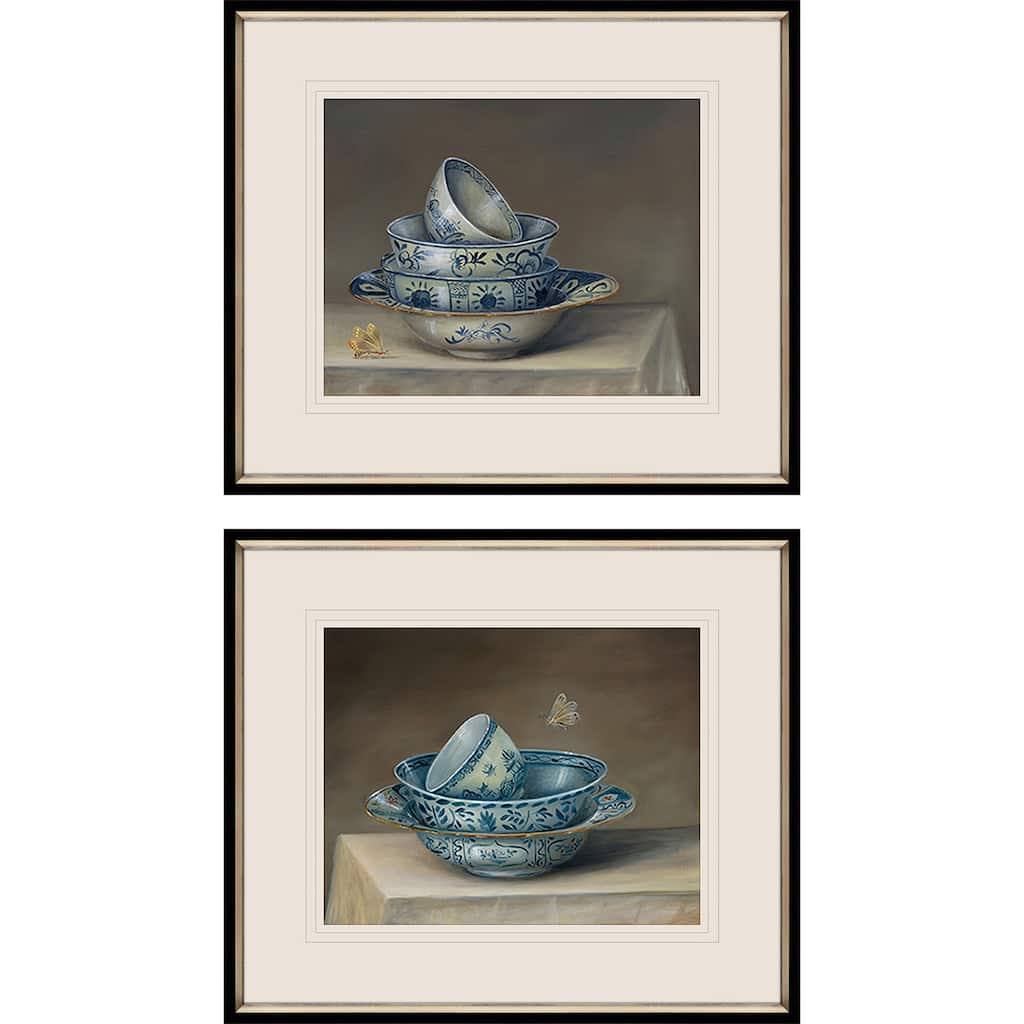 Traditional Bowl S/2 Framed Art Giclee Hand Finished Under Glass - Blue