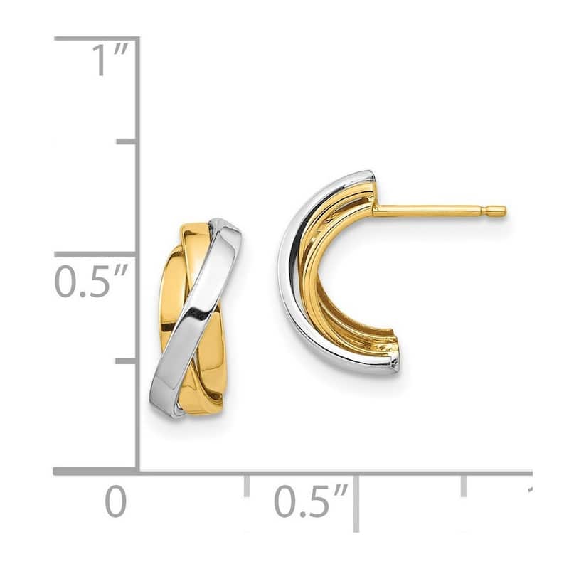 Curata 14k Yellow Gold White Rhodium Triple C hoop Post Earrings - 12.15x10.82mm