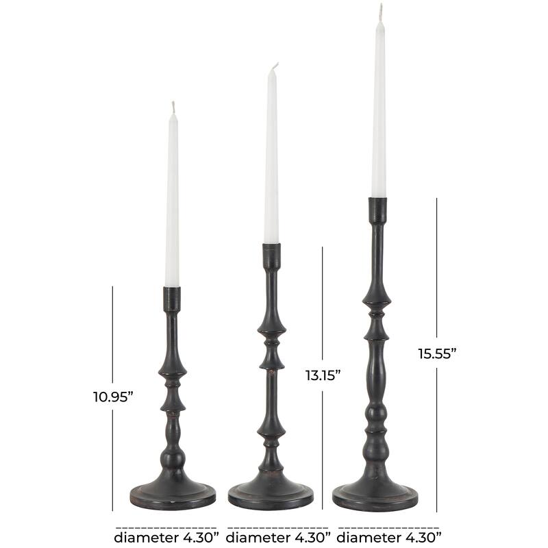 Black Metal Slim Minimalistic Candle Holder with Tapered Bases (Set of 2)