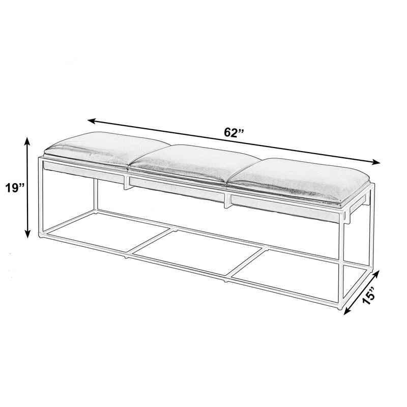 Kane 62 in. W Rectangular Leather and Iron Accent Bench