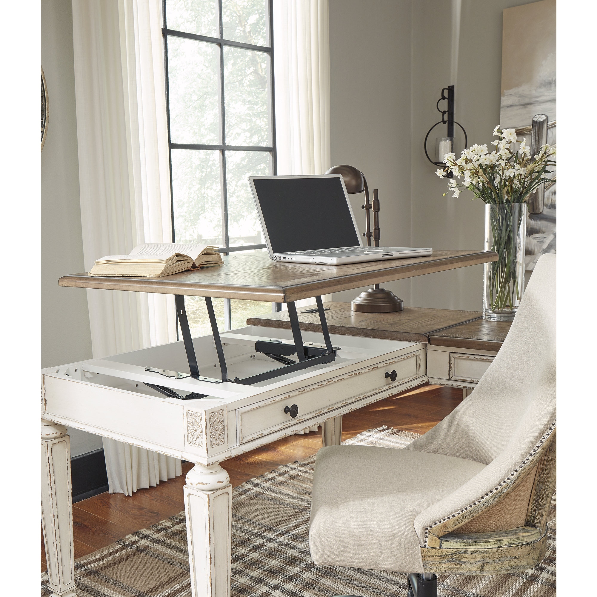 Liberty Farmhouse Reimagined 3 Piece Desk \u0026 Hutch Set - White, image size:2000x2000