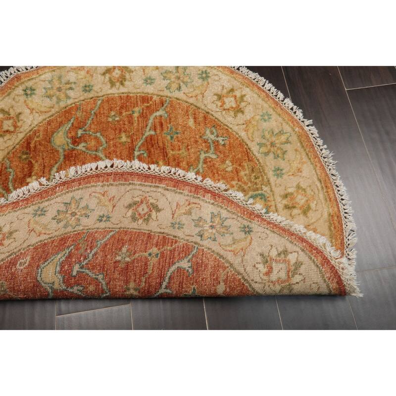 Agra Traditional Botanical Gold Wash Silky Sheen 3'1''x3'1'' Round Hand Knotted New Zealand Wool Burnt Orange Rug
