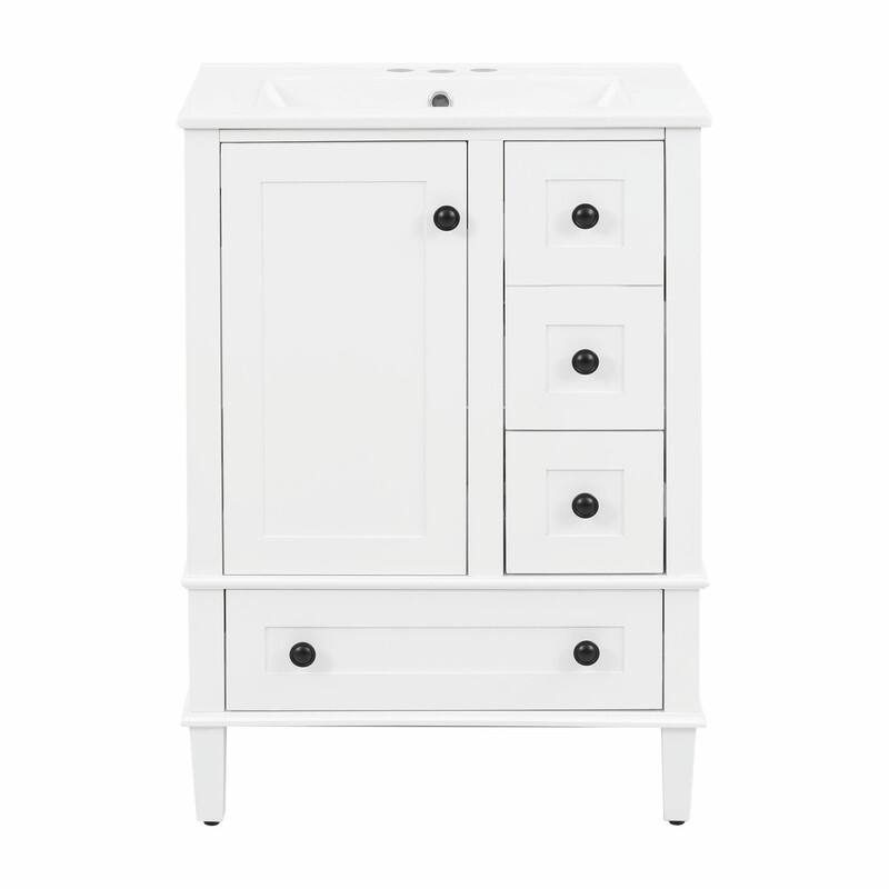 24" Bathroom Vanity with Ceramic Sink, Soft-Close Drawers, Soft-Close Door & Door-Mounted Shelf