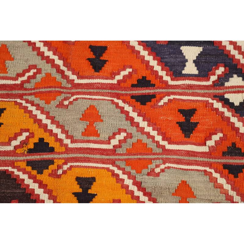 Vegetable Dye Kilim Qashqai Persian Vintage Rug Hand-Woven Wool Carpet - 5'1"x 8'8"