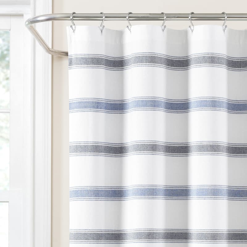 Lush Decor Stripe Woven Textured Yarn Dyed Cotton Shower Curtain