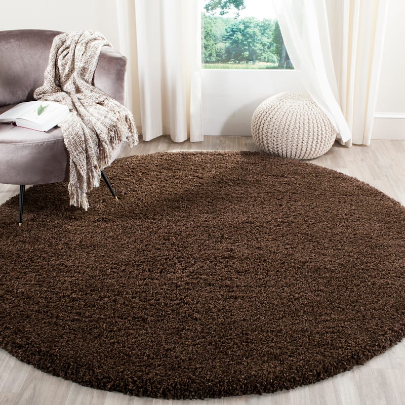 SAFAVIEH Santa Monica Shag Einara 2-inch Thick Area Rug - 6'7" Round - Brown - Round