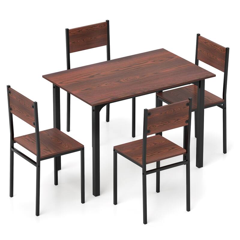 Walnut 5-Piece Dining Table Set with Metal Frame and Comfortable Chairs Perfect for Cozy Family Gatherings