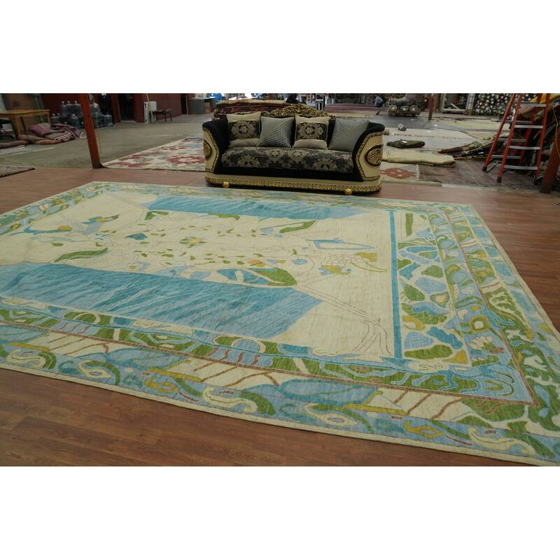 Vegetable Dye Wool Oushak Turkish Large Rug, Geometric Carpet - 17' 9'' X 12' 7''