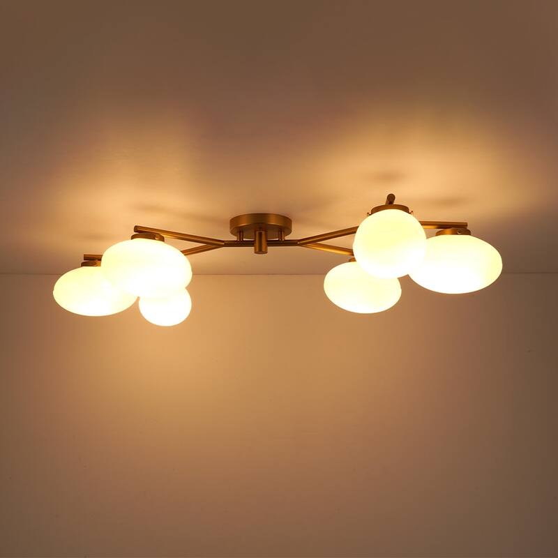 Modern 6-Light Opal Glass Globe Branch Sputnik Ceiling Light