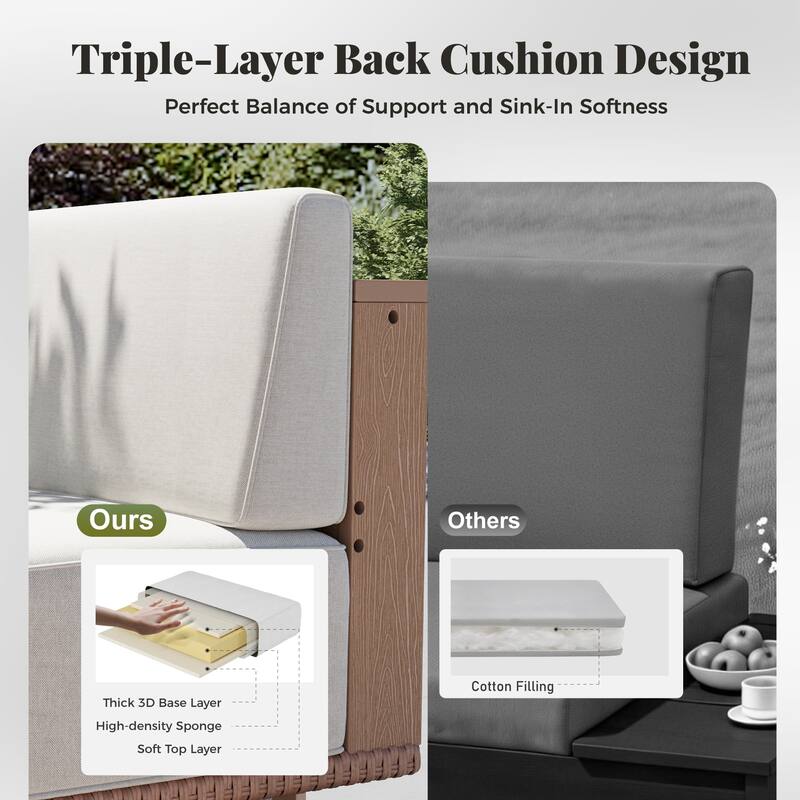 MAINSON ARTS Outdoor Patio Furniture Set, Rattan Wicker Modular Sectional Conversation Set with 10" Extra Thick Cushions