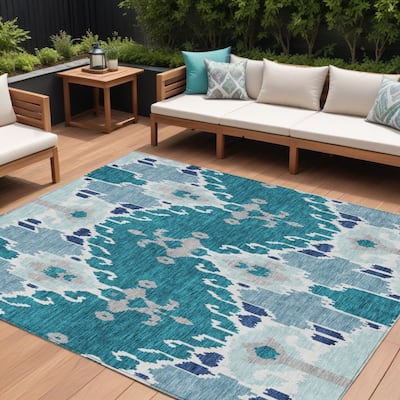 HomeRoots Ikat Transitional Rectangle Outdoor Rug