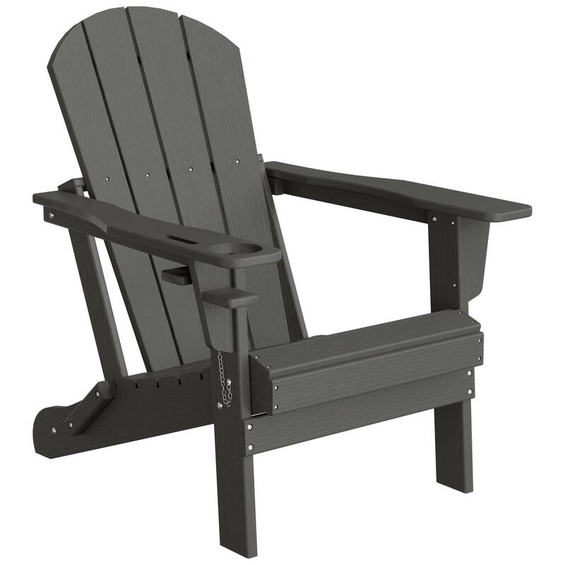 Polytrends Alvaro Outdoor Adirondack Chair with Cup Holder - Gray