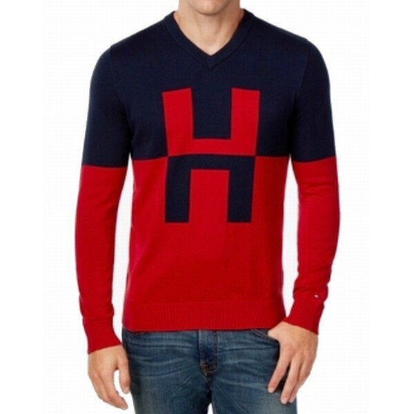 tommy hilfiger red and blue sweater
