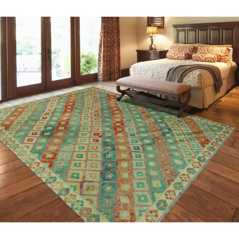 Balochi Akwtee Turquoise/Ivory Rug - 8'2" x 11'5"