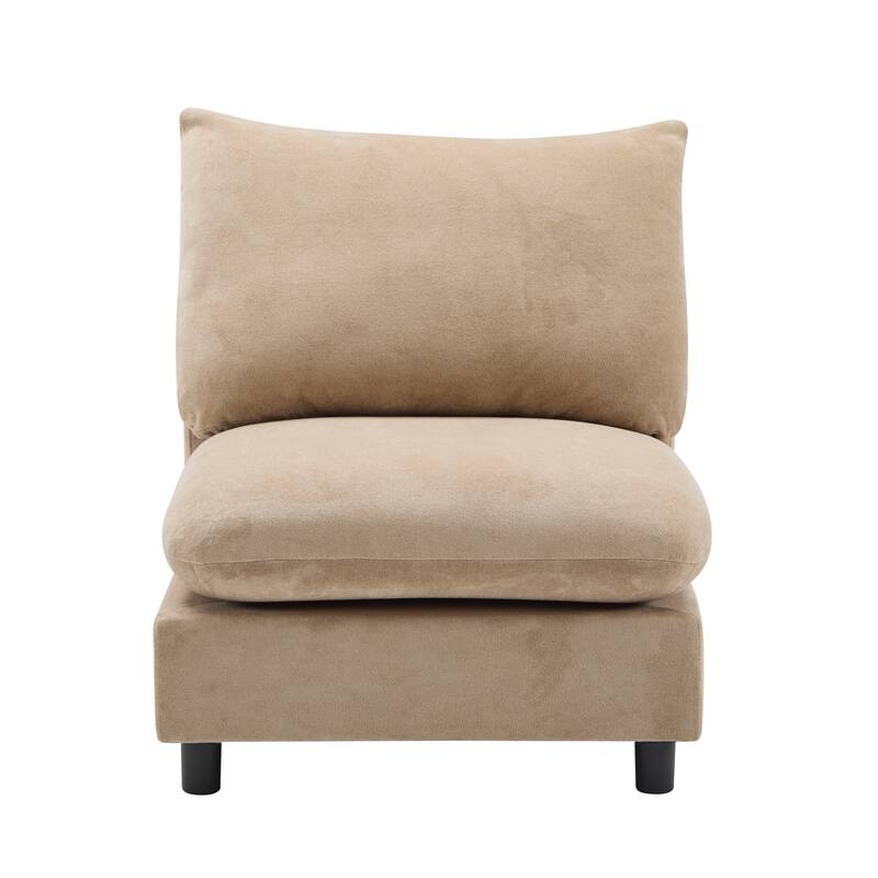 L Shaped Modular Sectional Sofa with Ottoman, Oversize Velvet Upholstered Sofa, 5 Seat Sofa with Removable Cushions