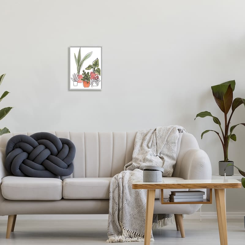 Stupell Green Plants in Orange Planters Modern Abstract Foliage Framed Wall Art