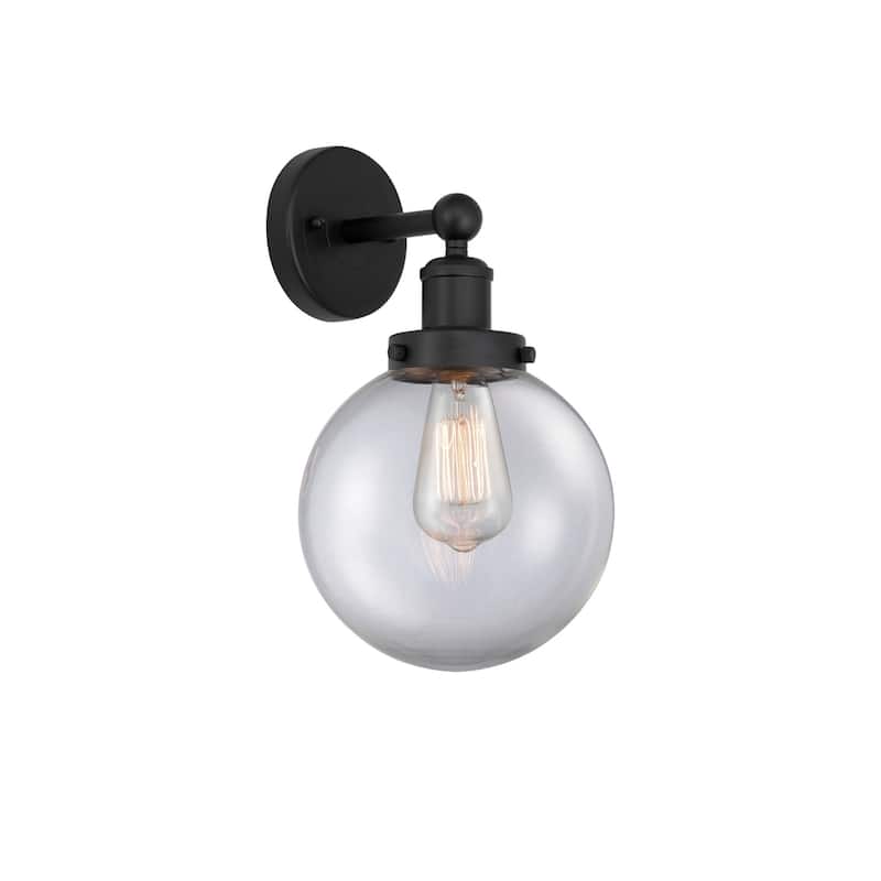 Innovations Lighting 616-1W-10-7-L Beacon Sconce Beacon 10" Tall Wall - Matte Black / Clear