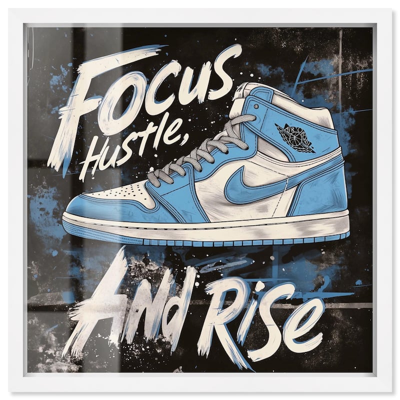 Hustle and Rise Sneaker Shadowbox by Art Remedy - White - 40" x 40"
