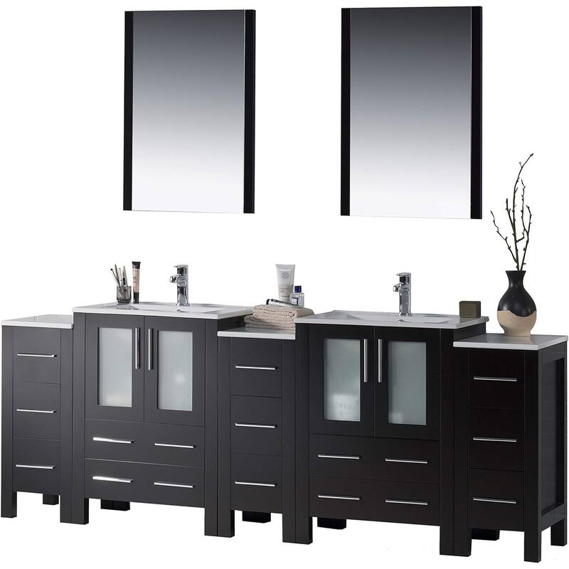 Blossom Sydney 84" Double Sink Vanity w/ 3 side Cabinet & side Mirror - Espresso