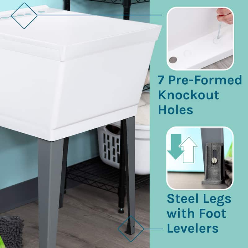 TEHILA 19-Gallon Utility Sink Laundry Tub with Stainless Finish Pull-Out Faucet