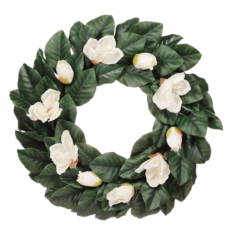 Magnolia Floral Artificial Spring Wreath, 24-Inch, Unlit
