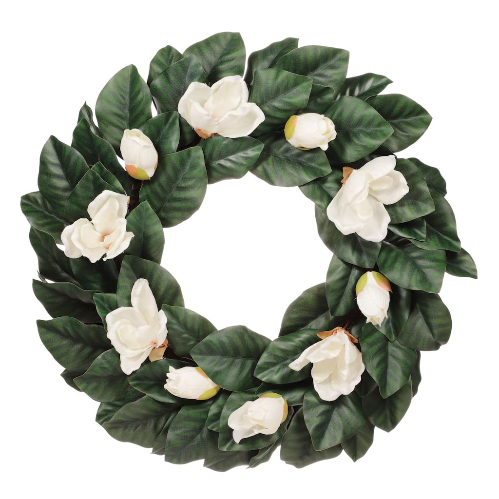 Magnolia Floral Artificial Spring Wreath, 24-Inch, Unlit