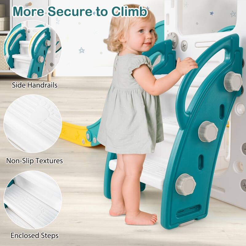 Gymax 10 in 1 Toddler Swing & Slide Set w/Basketball Hoop Telescope