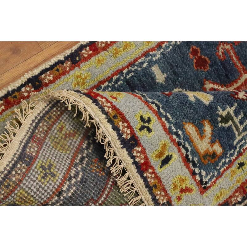 Hand Knotted Oriental 100% Wool Carpet Traditional Geometric Navy Blue & Blues Kazak Runner Rug - 8' 3'' X 2' 6''