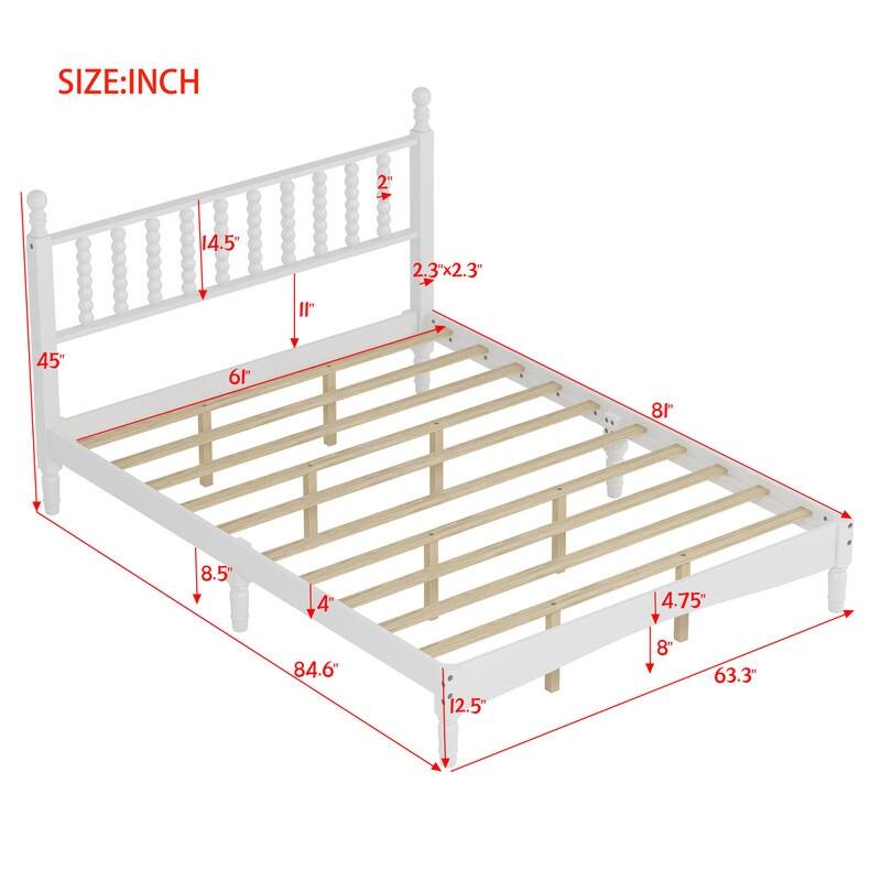 Queen Size Wood Platform Bed with Gourd Shaped Headboard, Retro Style Bed Frame with Wooden Slat Support