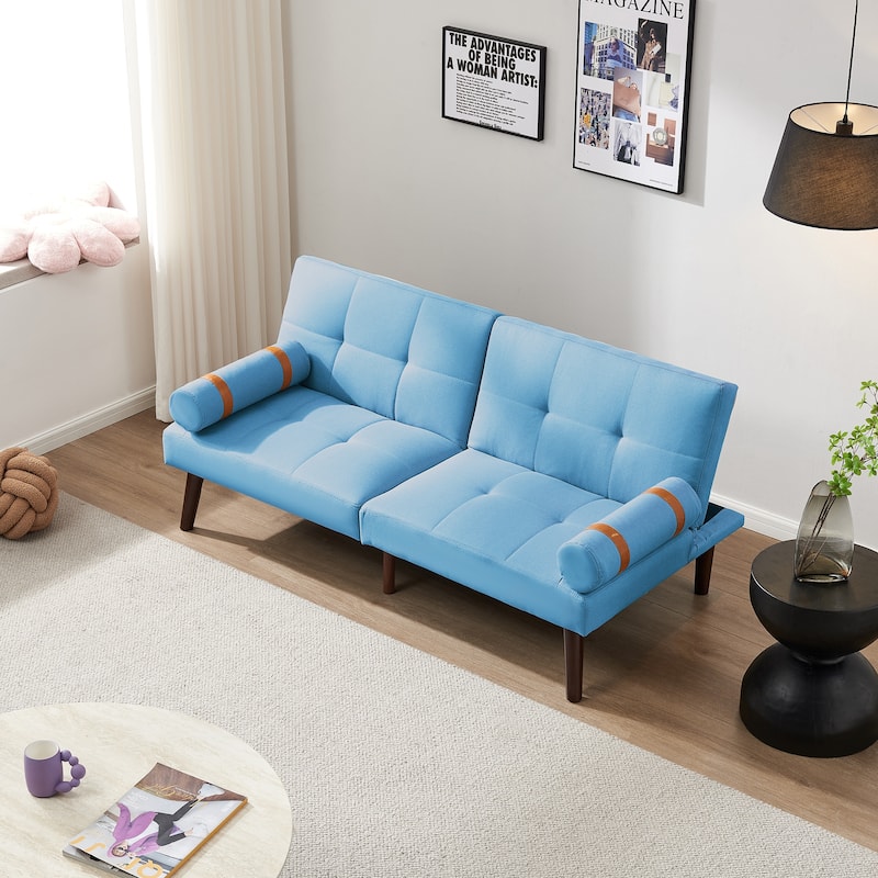 Convertible Sofa Bed Futon with Solid Wood Legs Linen Fabric