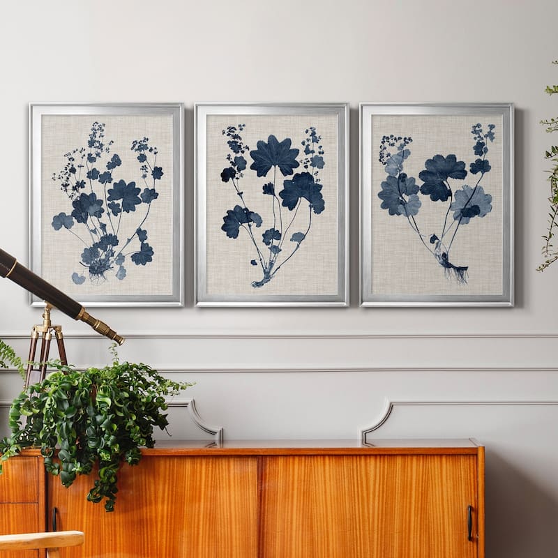 Navy & Linen Leaves II Premium Framed Canvas - Ready to Hang - Multi-Color