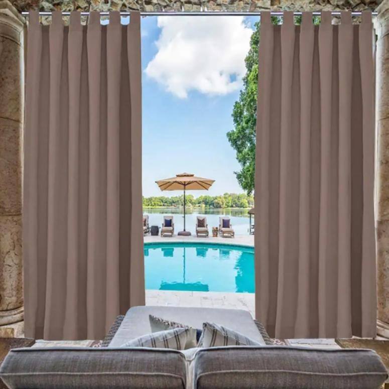 Pro Space Outdoor Thermal Insulated Solid Tab Top Curtains, Taupe Grey
