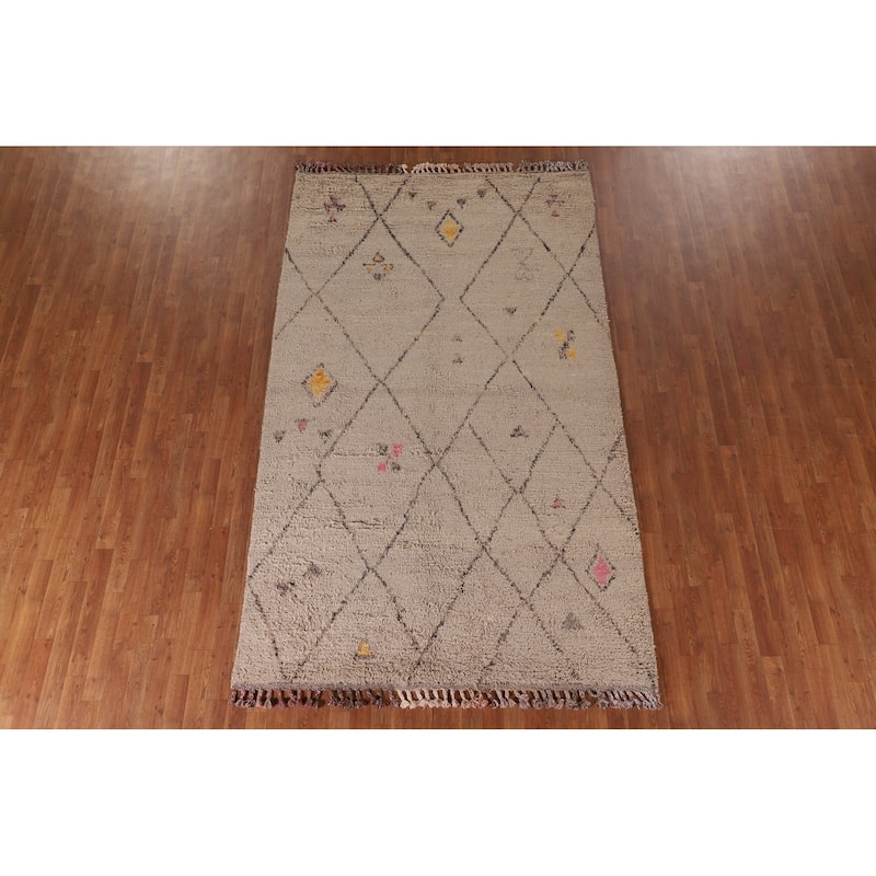 Geometric / Moroccan Style Area Rug Hand-Knotted Wool Carpet - 5'9" x 9'9"
