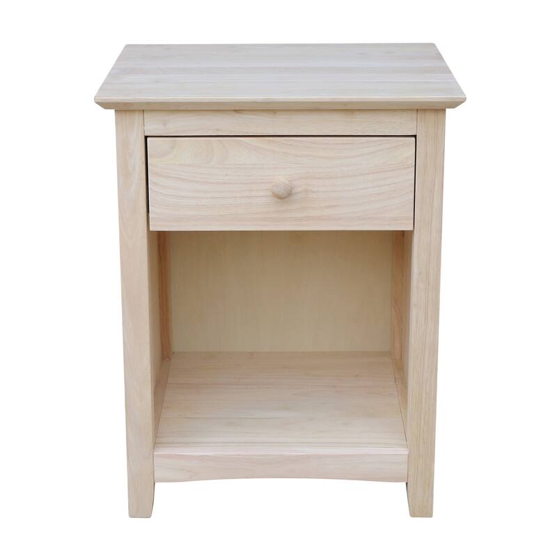 International Concepts Solid Wood 1-Drawer Nightstand, Unfinished Bedside Table with Open Shelf and 15.3" Deep Drawer - Unfinished