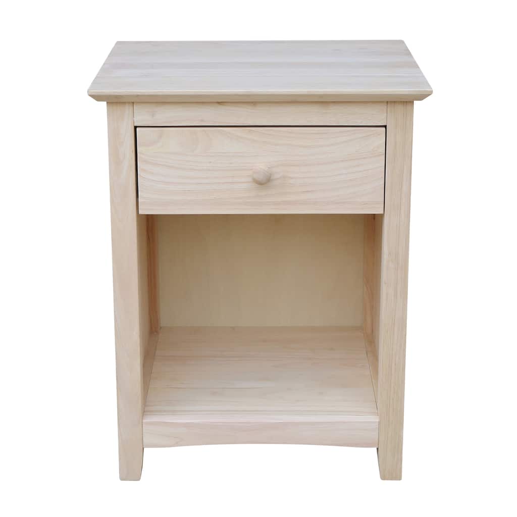 International Concepts Solid Wood 1-Drawer Nightstand, Unfinished Bedside Table with Open Shelf and 15.3" Deep Drawer