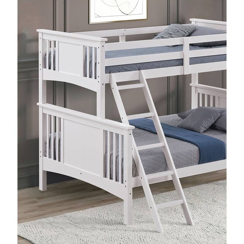 Modern Twin Over Full Bunk Bed with Ladder in White Finish