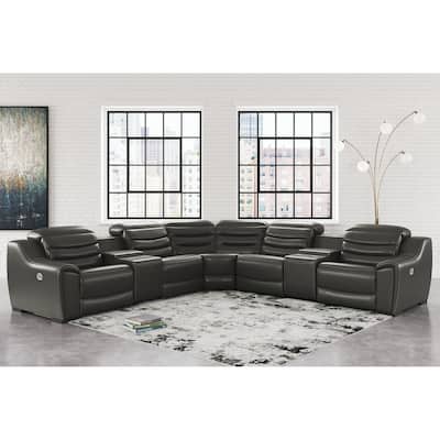 Signature Design by Ashley Center Line Dark Gray 7-Piece Power Reclining Sectional - 138.25"W x 138.25"D x 35"H