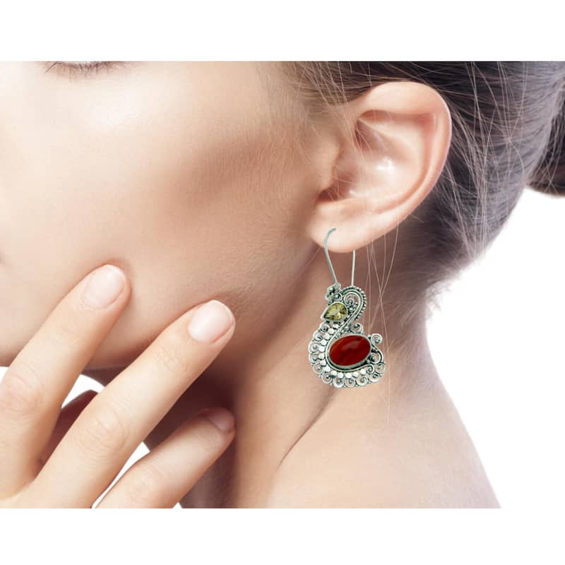 NOVICA Handmade Sterling Silver 'Balinese Swan' Carnelian Citrine Earrings (Indonesia)