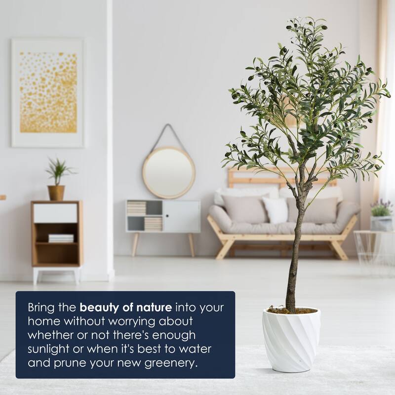 American Art Decor Artificial Faux Tree in White Tapered Ceramic Pot
