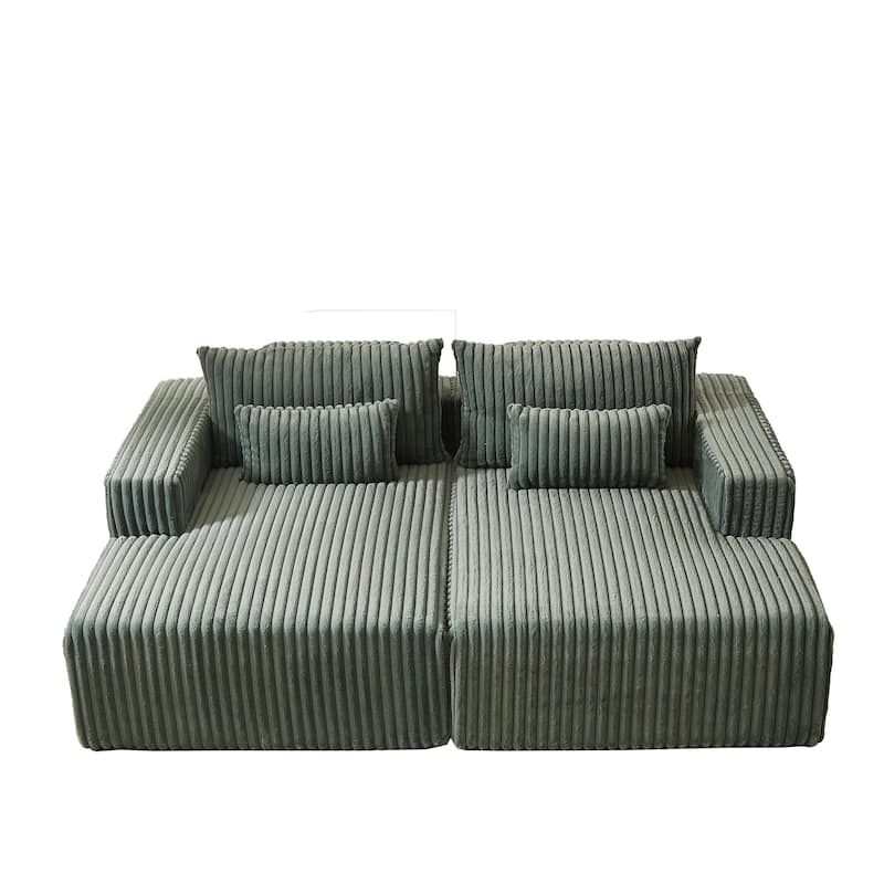 87'' Lounge Chaise Sleeper Sofa - Soft Corduroy Couch with Ottoman Bench and Pillow Support