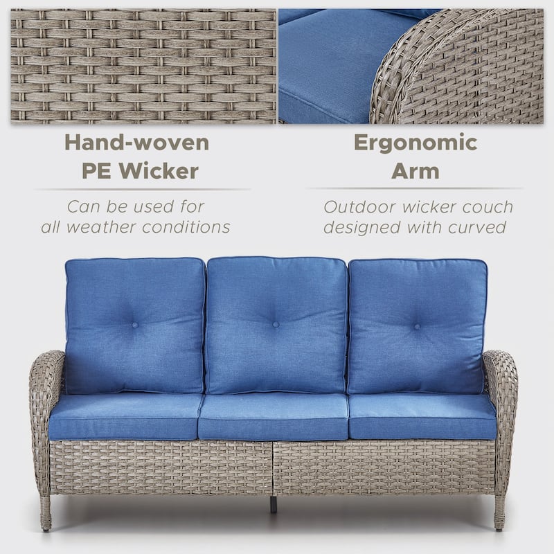 3-Seat Patio Wicker Sofa with Cushion