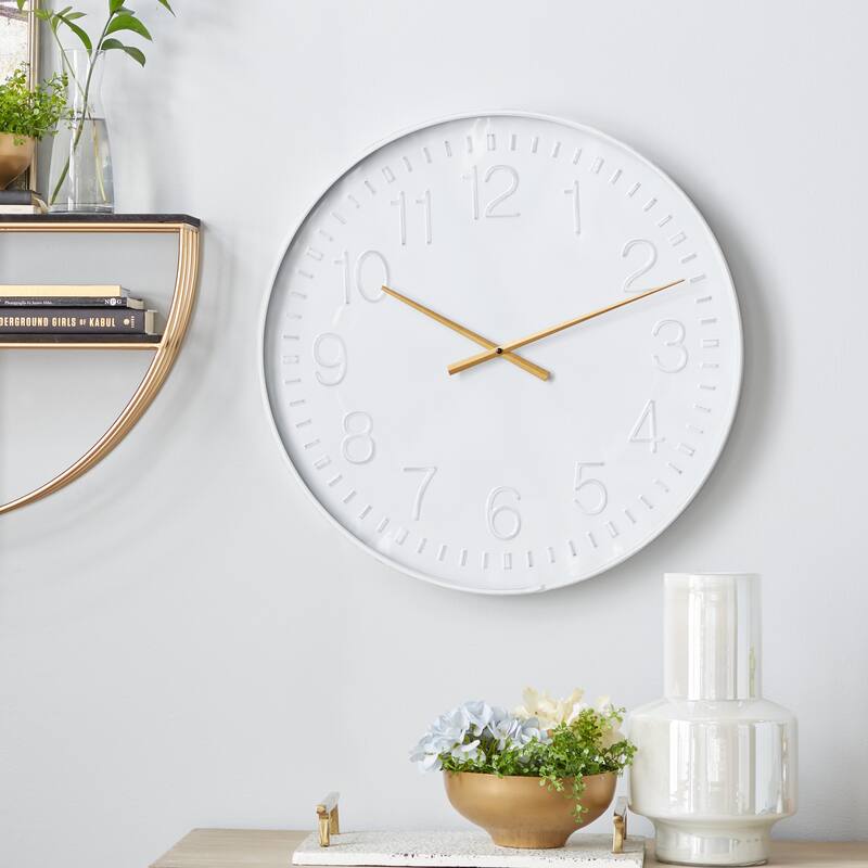 Metal Round Wall Clock - White - Roche River Decor - 2"W x 24"L x 24"H