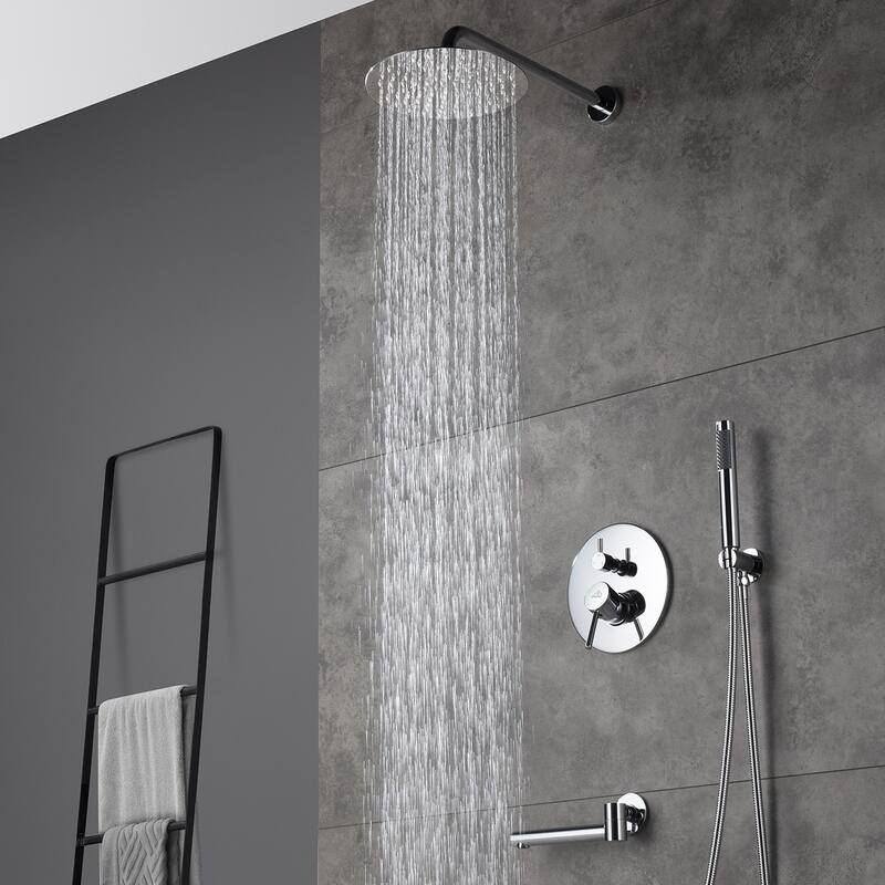 1-Spray Pattern 10-inch Round Wall Mount Shower System with Tub Faucet