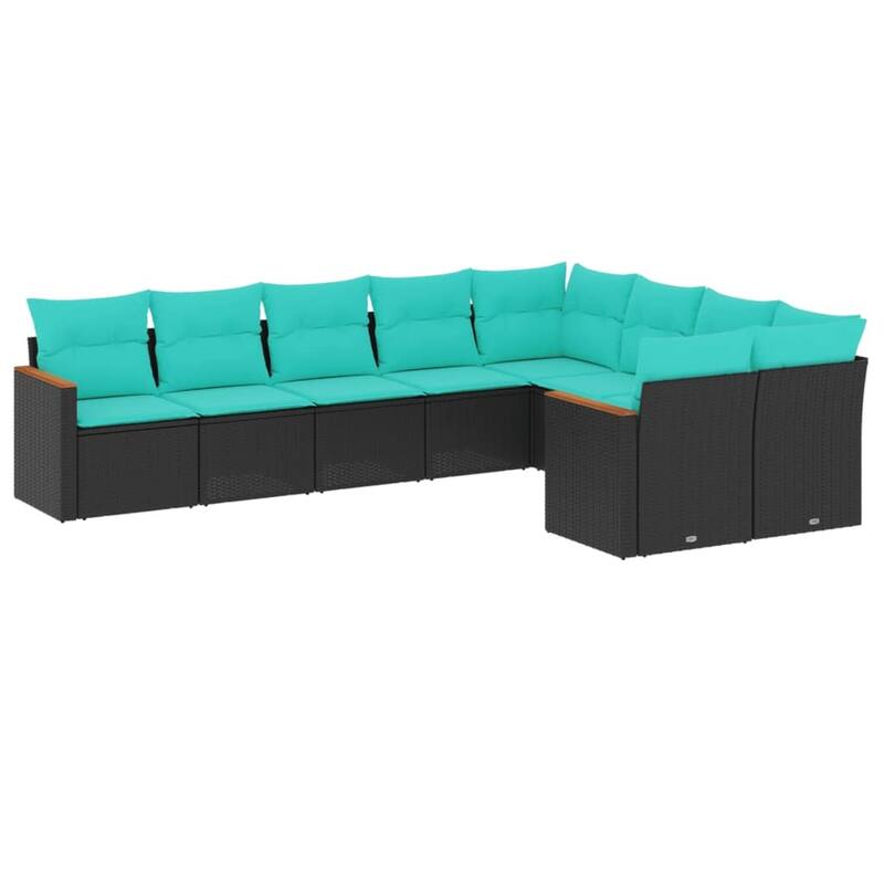 vidaXL 9 Piece Patio Sofa Set with Cushions Black Poly Rattan
