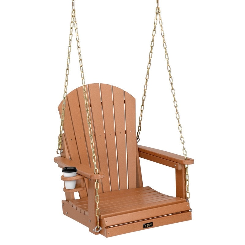 1-Person HDPE Porch Swing Outdoor with Rotatable Cup Holder and