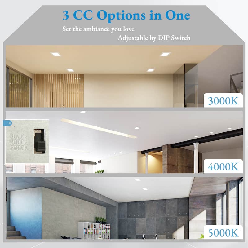 Flush Mount Rectangle Ceiling Light 6.7" Wide 3CCT Dimmable Recessed Lighting